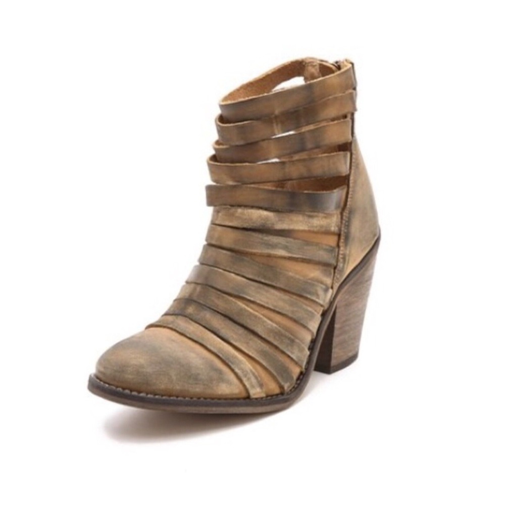 Free People Boot Bootie Terracotta Brown Hybrid Strappy Leather Distressed 37